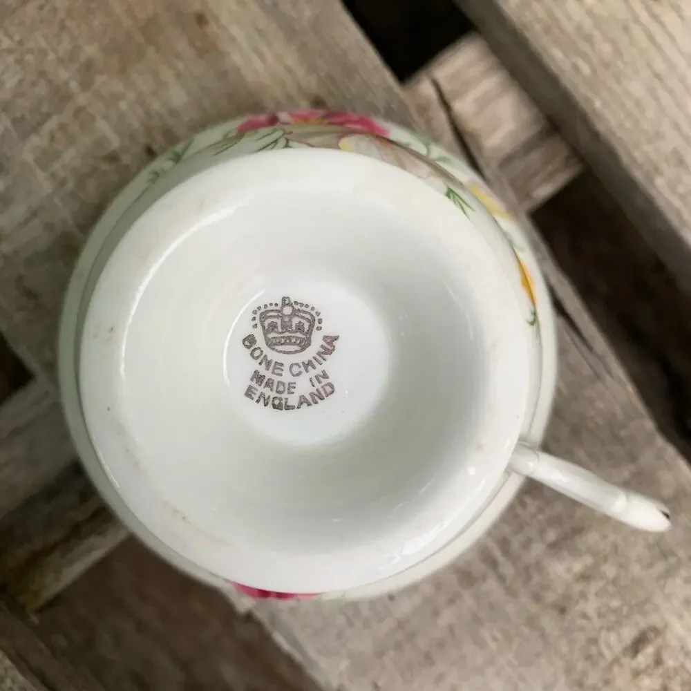 Vintage bone china pink floral cottagecore teacup and saucer